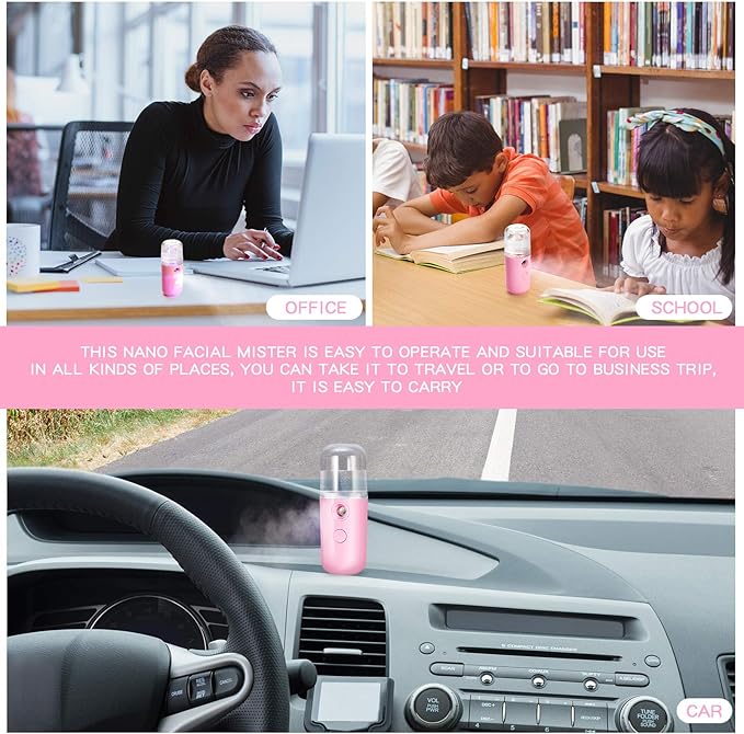 Honoson 2 Pieces Nano Facial Mister 30 ml Mini Face Humidifier Portable Facial Sprayer USB Rechargeable Handy Skin Care Machine for Face Hydrating, Daily Makeup (Pink)