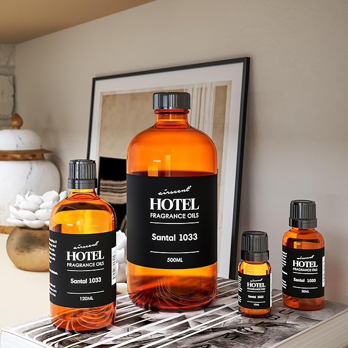 AirScent Santal Diffuser Oil No. 1033 - Santal-33 Inspired Perfume Dupe - Premium Fragrance Oil Blend for Ultrasonic and Waterless Diffusers and Crafting - 10 mL, 0.34 fl oz Glass Bottle with Dropper