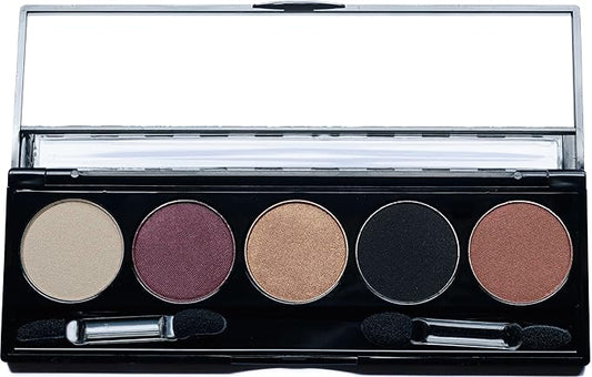 Cleopatra Shimmer White, Purple Burgundy, Gold Bronze, Black and Copper Penny Vegan Eyeshadow Palette; Talc, Paraben & Cruelty Free