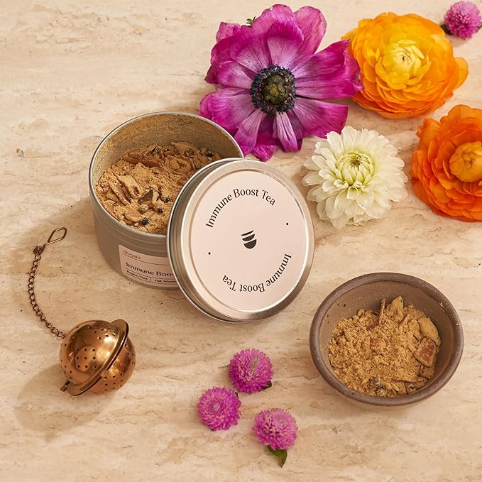 Divya's Immunity Tea - Ayurvedic Herbal Ginger Tea with Immune Boosting Herbs, Helps with Cough & Congestion, Sluggishness, and Sore Throat - Caffeine Free Blended Loose Leaf Cinnamon Tea Organic, Non-GMO