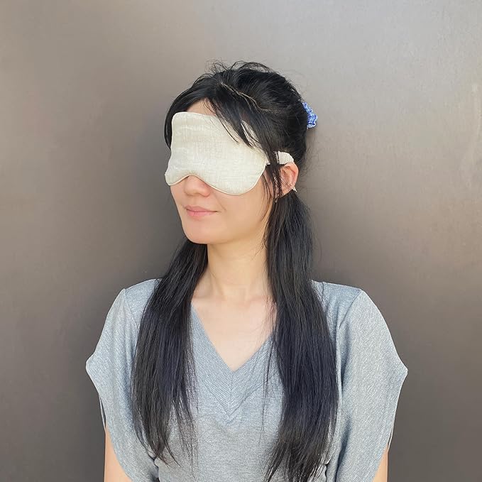 Pure Linen Eye Mask, 100% Linen Eye Mask for Girls,Travel Breathable Sleep Mask,Adjustable Strap, Hypoallergenic, Cooling with Travel Bag Gift Package(Oat)