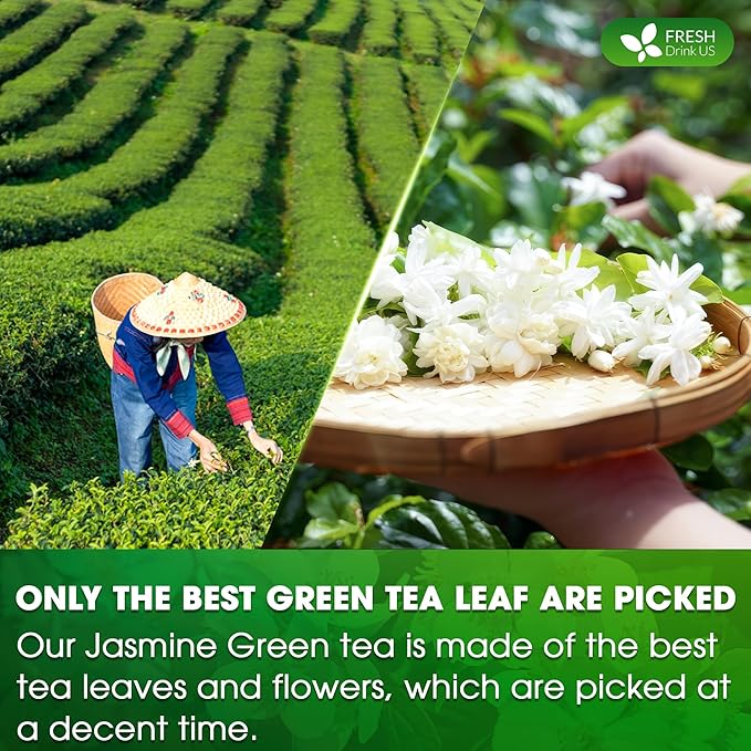 FreshDrinkUS, Premium 40 Jasmine Green Tea Bags, 100% Natural & Pure from Jasmine Green Tea. Jasmine Green Herbal Tea. Made with Natural Material Tea Bags. No Sugar, No Gluten, Vegan.