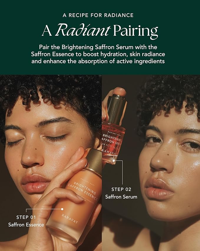 RANAVAT Brightening Saffron Face Serum & Facial Essence - Discoloration Correcting Serum & Hydrating Milk Toner for Dark Spots and Hyperpigmentation - Vitamin C Alternative for a Healthy Glow (2 Pc)