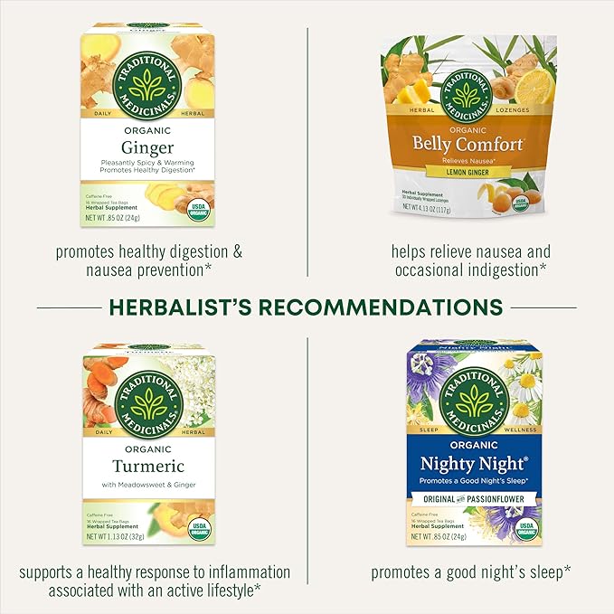 Traditional Medicinals Organic Ginger with Chamomile Herbal Tea, Relieves Occasional Indigestion or Nausea, (Pack of 6), 96 Count