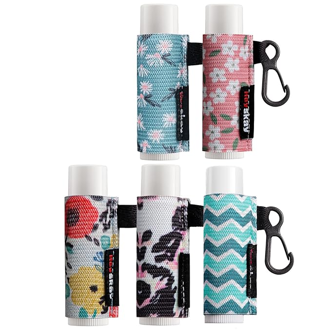 5pcs Lip Balm Holder Keychain Lipstick Women(Wave/Flower/Leo)