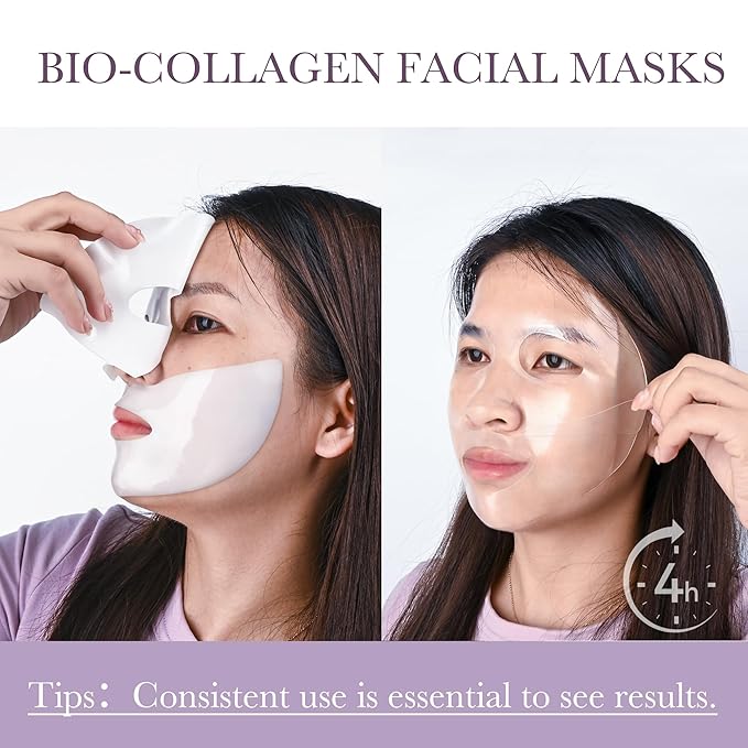 Deep Bio-Collagen Real Mask 34g*6ea, Facial Hydrogel Masks with Low Molecular Weight Collagen, Hydrating Overnight Mask for Moisturizing, Pore Minimizing, Firming, Elasticity, Wrinkle, Easily Absorbed