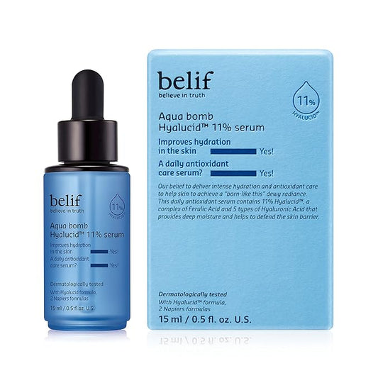 belif Aqua Bomb Hydrating Hyalucid™ 11% Serum, 5 Types of Hyaluronic Acid, Good for Dryness, Dullness, Loss of Firmness & Elasticity, Glycerin, For All Skin Types, Korean Skin Care