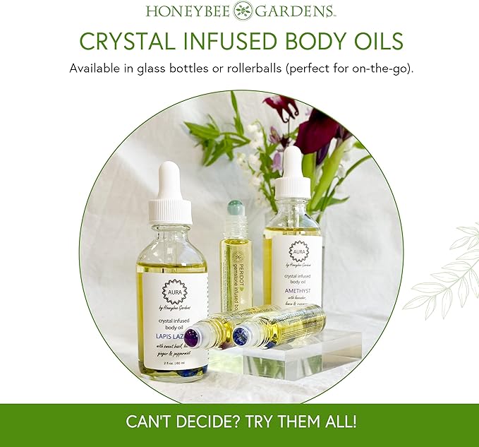 Honeybee Gardens Crystal Infused Body Oil, Peridot, Organic, Moisturizing, Non-Greasy, for All Skin Types, 2 Fl Oz