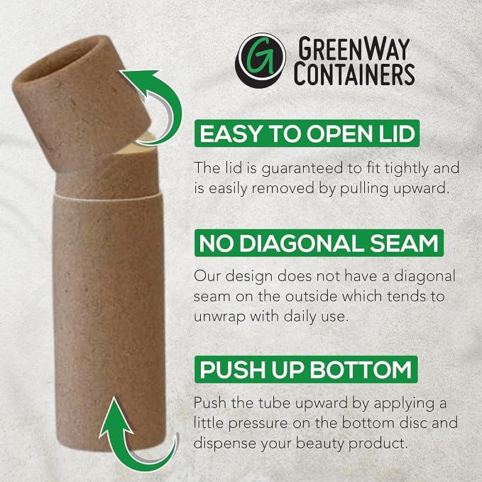 GreenWay 0.15oz / 4.25g Kraft Paperboard Lip Balm Tubes with Lids - 12 Pack Lip Gloss Tubes Refillable DIY Cosmetic Containers – Extra Thick Push-Up Bottom Lip Balm Containers - Black