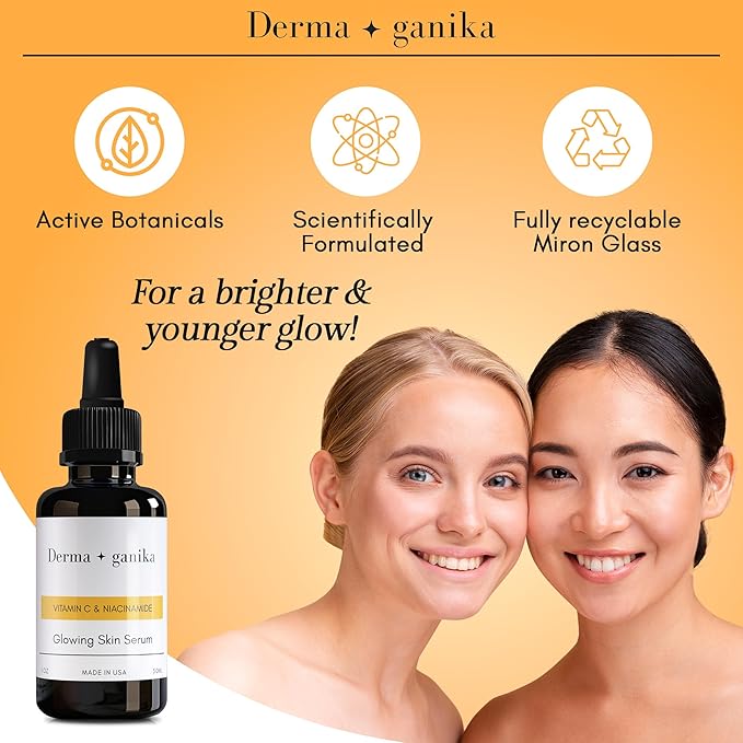 Derma ganika Vitamin C & Niacinamide Serum - Made in USA Brightening & Rejuvenating Face Serum | Boosts Collagen, Evens Skin Tone, and Reduces Dark Spots