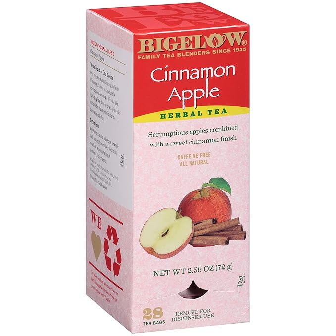 Bigelow Cinnamon Apple Herbal Tea Bags 28-Count Box (Pack of 3) Cinnamon Apple Hibiscus Flavored Herbal Tea Bags All Natural Non-GMO