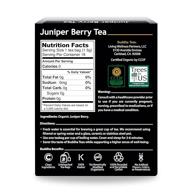 Buddha Teas Organic Juniper Berry Tea | 18 Bleach-Free Tea Bags | Antioxidants | Made in the USA | Caffeine-Free | No GMOs