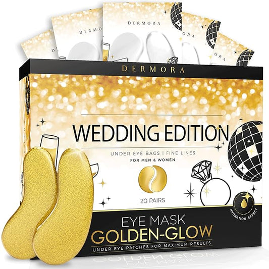 DERMORA Wedding-Themed Eye Mask (20 Pairs), Golden Under Eye Patches - Rejuvenating Treatment for Dark Circles, Puffy Eyes, Refreshing, Revitalizing, Travel, Wrinkles