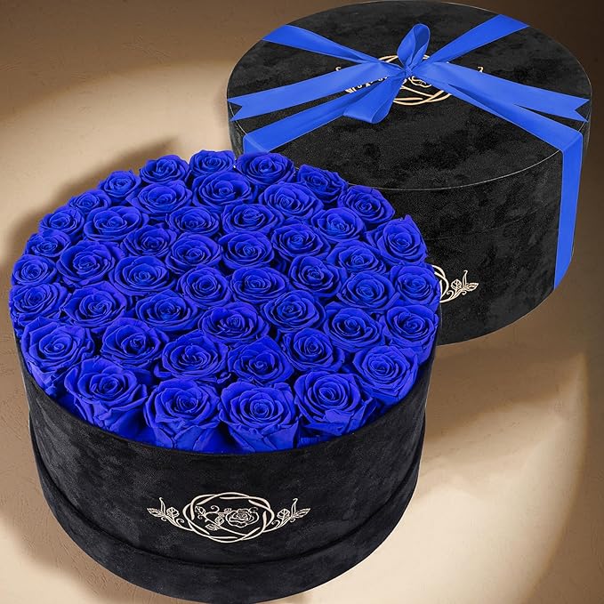 47 Flowers in a Luxury Suede Box, Birthday Gifts for Women, Preserved Flowers, Mothers Day Roses Gift for Mom,Blue