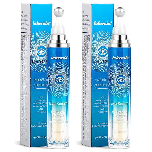 5% Caffeine Eye Serum with 360° Massage Rollerball Topper,Caffeine Cream for Dark Circles,Wrinkles,Puffiness and Fine Lines,Under Eye Roller Cream Treatment for Women and Men