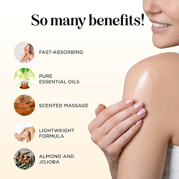 Vanilla Sensual Massage Oil for Couples - Relaxing Full Body Massage Oil for Date Night with Moisturizing Coconut and Sweet Almond Oil - Vegan Non Staining Non Greasy Silky Smooth Gliding Formula