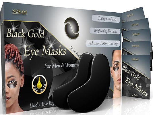 24k Black Gold Under Eye Masks (20 Pairs) by Noram | For: Puffiness, Wrinkles, Dark Circles, Under Eye Bags, Skin Brightening, Anti-Aging - Rejuvenating Eye Masks