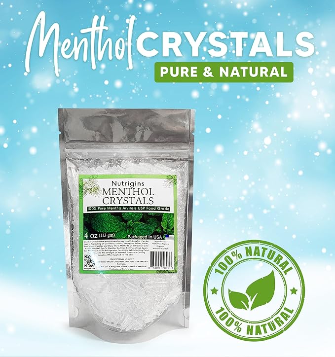 Menthol Crystals 100% Pure Organic Natural Spa Quality in 4OZ Resealable Bag