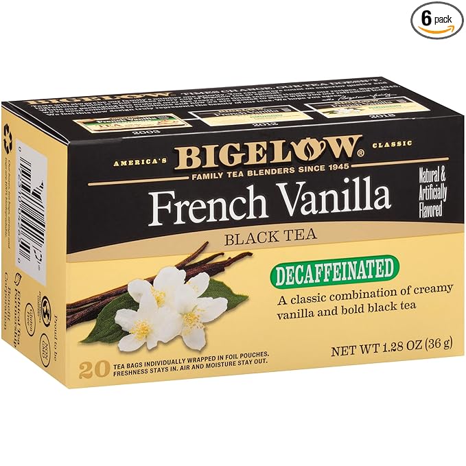 Bigelow Tea Decaffeinated French Vanilla Black Tea, Decaf Tea with French Vanilla, 20 Count Box (Pack of 6), 120 Total Tea Bags