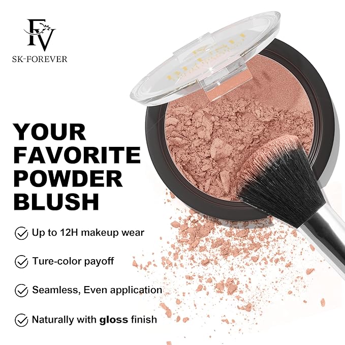 FV Long Lasting Powder Blush - Lightweight, Smooth & Blendable Cheek Makeup, High Buildable Color, Transfer-Resistant Shimmer Finish (Nude Shimmer, 0.17 OZ)
