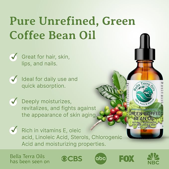 Bella Terra Oils - Green Coffee Bean Oil 16 oz - Dive into the World of Green Bean Coffee Extract, Boosted with Antioxidants, Supreme Skin Care Elixir
