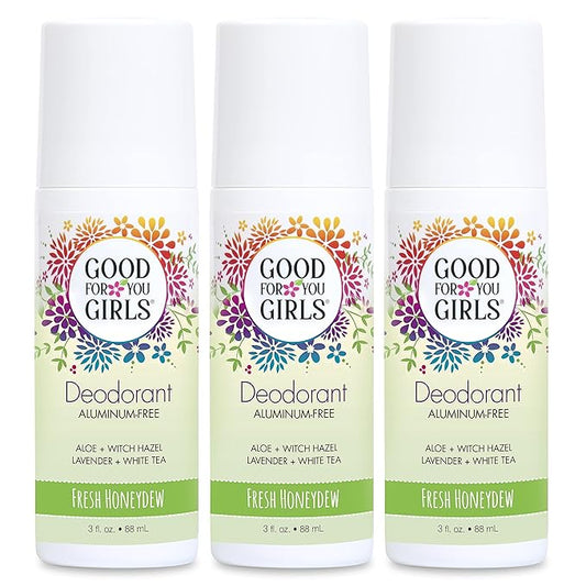 Good for You Girls Aluminum-Free, Natural & Vegan Deodorant for Kids, Preteens, Teens, Safe & Effective Odor Protection, Clear Roll-On, Natural Fragrance | Fresh Honeydew, 3 oz (Pack of 3)