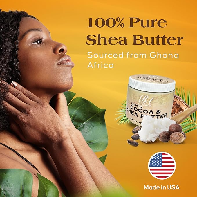 RA COSMETICS Whipped Cocoa & Shea Butter, Unscented - 12oz | 100% Pure & Natural Skin Moisturizer with Coconut Oil | Vitamin-Rich Body Butter for Soft, Supple, and Radiant Skin & Healthy Hairs