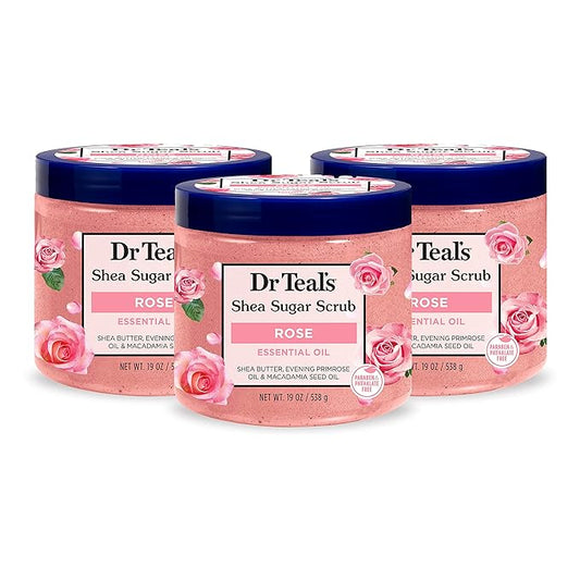 Dr Teal's Shea Sugar Body Scrub, Rose with Essential Oil, 19 oz (Pack of 3)