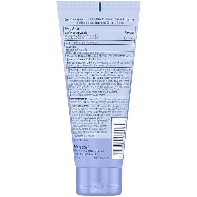 Coppertone Every Tone Sunscreen Lotion SPF 50, Lightweight, Rubs on Clear Sunscreen for All Skin Tones, Formulated with Nourishing Vitamin E, 7 Fl Oz Tube