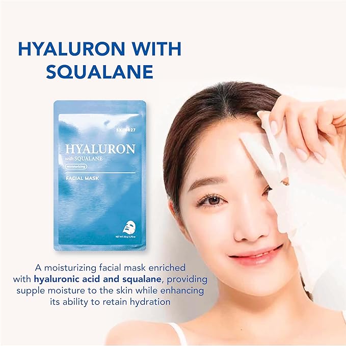 SKIN627 Bulk 24PK Face Masks Skincare, Facial Mask, Sheet Masks Korean (24PK Hyaluron with Squalane)