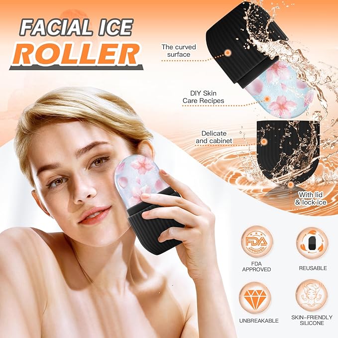 Ice Roller for Face and Eye, Upgrated Ice Face Roller,Facial Beauty Ice Roller Skin Care Tools, Ice Facial Cube, Gua Sha Face Massage, Silicone Ice Mold for Face Beauty (Black)
