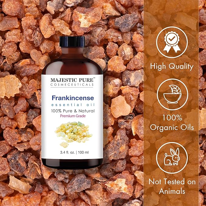 MAJESTIC PURE Frankincense Essential Oil with Glass Dropper | 100% Pure and Natural Frankincense Oil | Premium Grade Essential Oils for Diffusers, Skin, Aromatherapy, Massage | 3.4 Fl Oz