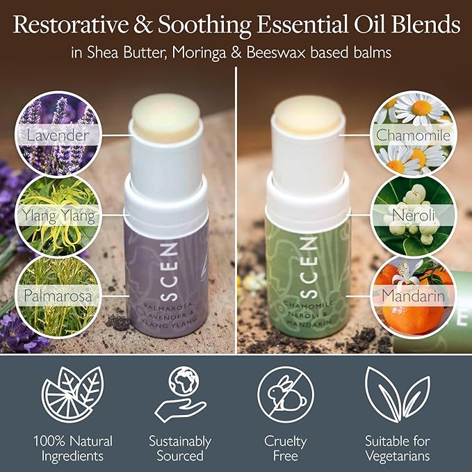 Scentered Aromatherapy Balm Stick Duo for Sleep & Stress-Relief - Roll On Essential Oil Blends of Lavender & Chamomile - Aromatherapy Gifts for Women - Sleep Well & De-Stress - Mothers Day Gift Ideas