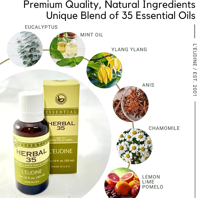 L’EUDINE Herbal 35 Essential Oil – Pack of 3 – 1fl oz Aromatherapy Oils – Eucalyptus and Mint Oil – Promotes Optimal Blood Circulation – Soothing and Calming Effect