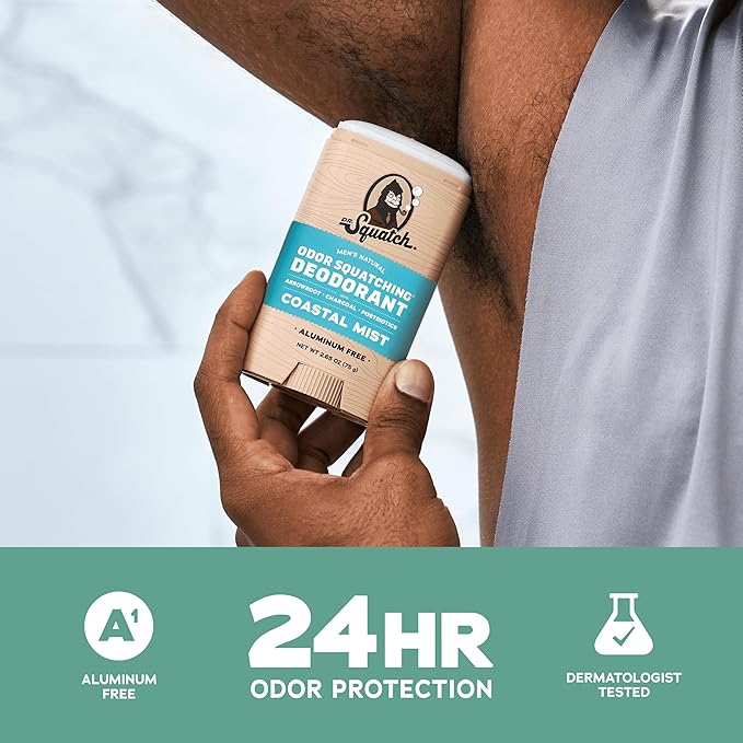 Dr. Squatch Natural Deodorant for Men - Odor-Squatching Aluminum Free - Coastal Mist & Rainforest Rapids (2.65 oz, 2-Pack)