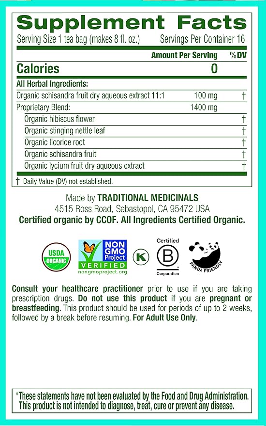 Traditional Medicinals Organic EveryDay Detox Schisandra Berry Herbal Tea, Supports Healthy Liver Function, (Pack of 1) - 16 Tea Bags