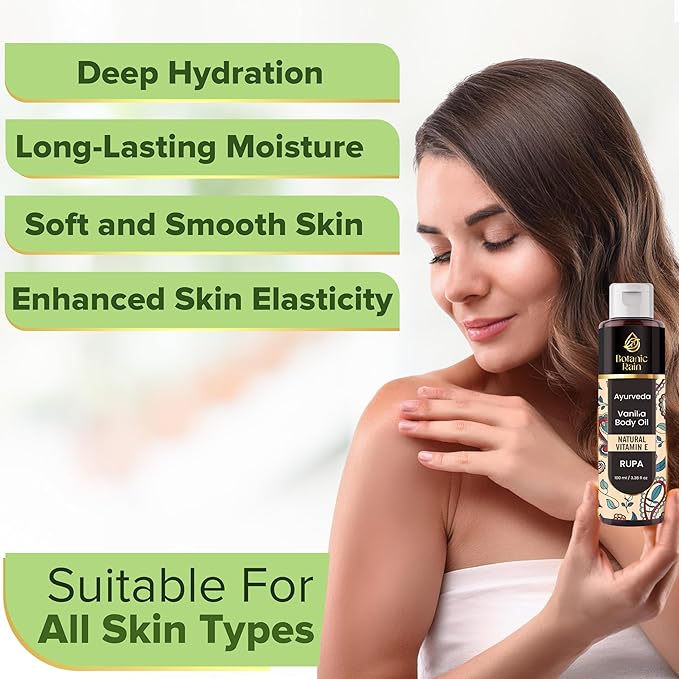 Ayurveda Vanilla Body Oil, Moisturizing & Hydrating Organic Vitamin E Oil, Body Oil For Women After Shower, Ayurveda Products For Crepey Skin - 3.38 Fl Oz (2)
