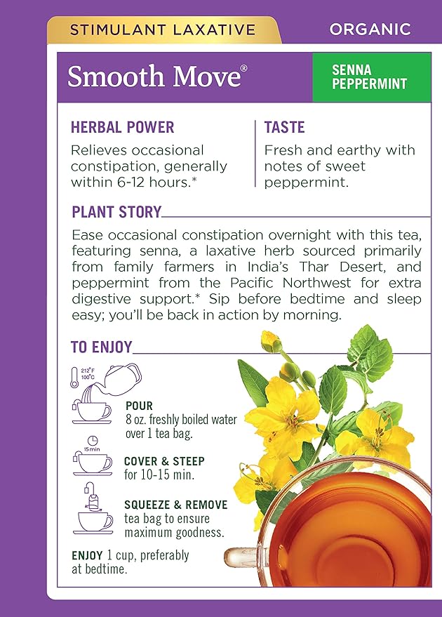 Traditional Medicinals Organic Smooth Move Peppermint Laxative Tea, 16 Tea Bags (Pack of 1)
