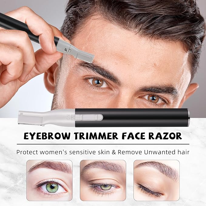 Chumia 2 Pcs Electric Eyebrow Trimmer Women Precision Face Razors Mini Shaver with Comb Christmas Women Gift Battery Operated Personal Epilator for Face Neck Fuzz Lips Leg(Black)