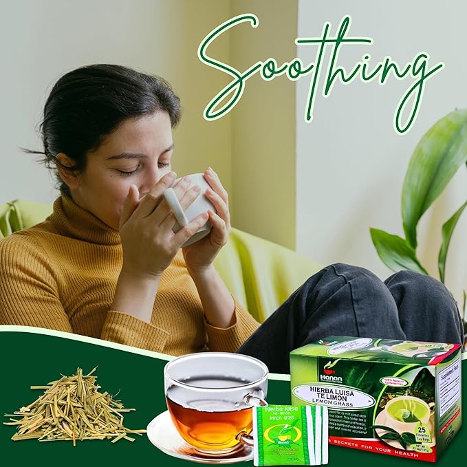 Hanan Lemongrass 25 Herbal Tea Bags - Hierba Luisa Te de Limon Dried Lemon Grass Leaf Herbs & Hierbaluisa Natural Supplement from Peru