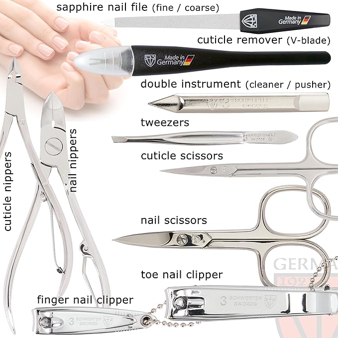 3 Swords Germany - brand quality 10 piece manicure pedicure grooming kit set for professional finger & toe nail care scissors clipper fashion leather case in gift box, Made by 3 Swords (03614) Red