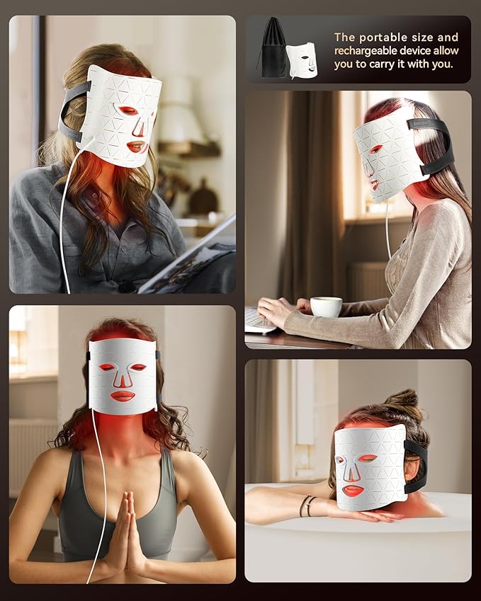 LED Light Therapy Mask Skin Care Mask, LED Red Light Therapy 630nm & 830nm Wavelength for Home Use, Body Beauty Machine for Care at Home (premium white)