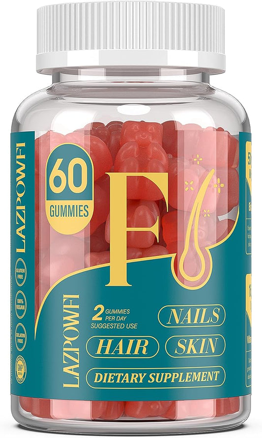 Biotin Gummies for Hair, Skin and Nails - Hair Vitamins for Men & Women, 10,000mcg Max Strength Vitamin B7 for Hair Growth and Stronger Nails,60 Counts - Strawberry Falvor-034