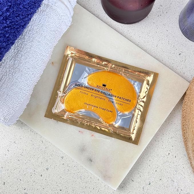 24k Gold Under Eye Collagen Patches, Reduce Puffy Eyes & Dark Circles, Illuminate Tired Eye Masks - Firms, Brightens, Energises (Packets - 30 Pair)
