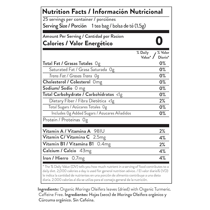 Miracle Tree - 6 Count of Organic Moringa Superfood Tea, 25 Individually Sealed Tea Bags, Turmeric (Keto, Detox, Energy/Immunity Booster, Vegan, Gluten-Free, Organic, Non-GMO, Caffeine-Free)