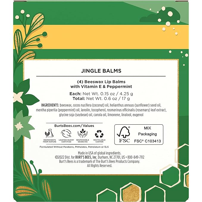 Burt's Bees Christmas Gifts, 4 Lip Balm