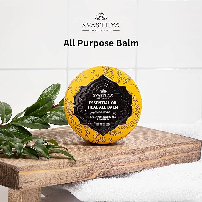 Svasthya Body & Mind Essential Oil Heal All Balm - Cracked, Dryness, Wound and Irritation Healing - Natural Ingredients Skincare Balm With Lavender Oil - Fast Recovery - Multipurpose Uses