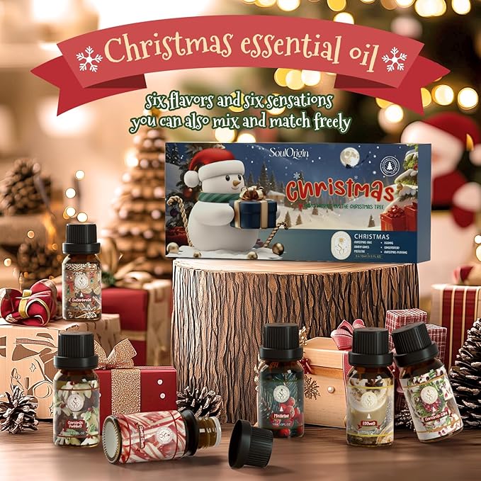 Christmas Essential Oils Set - Fragrance Oil Gift Set for Oil Diffusers, Scented Oils for Candle Making - 6x10ml: Christmas Cake, Eggnog, Candy Canes, Gingerbread, Mistletoe