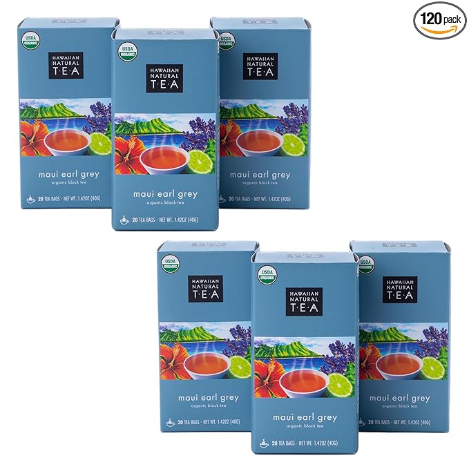 Hawaiian Natural Tea Organic Maui Lavender Earl Grey Tea Bags - Premium Black Tea - Antioxidant Rich - 120 Tea Bags