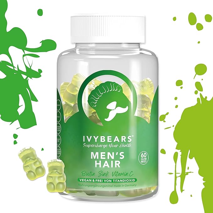 Men’s Hair Vitamins Gummies – Biotin, Folic Acid, Zinc – Daily Multivitamin for Hair, Skin & Nails – Vegan, Salon-Quality Hair Care
